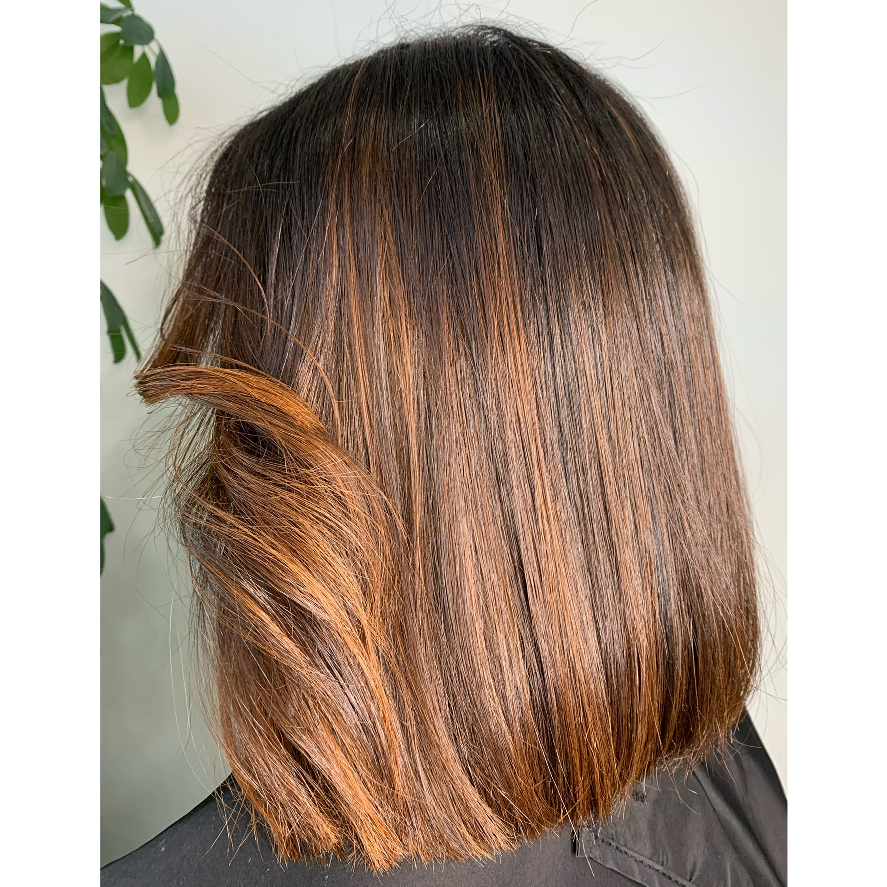 Cabelo curto, liso e preto com madeixas