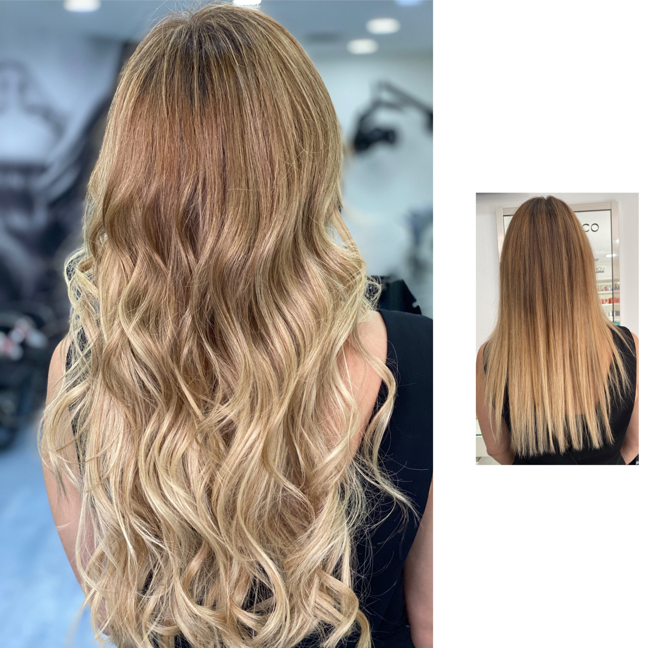 Extensões longas, encaracoladas e loiras